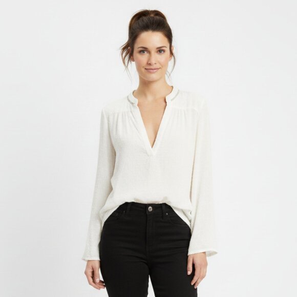 Maje Ivory Relaxed-Fit V-Neck Blouse – Size 1 (Small) - Picture 1 of 9